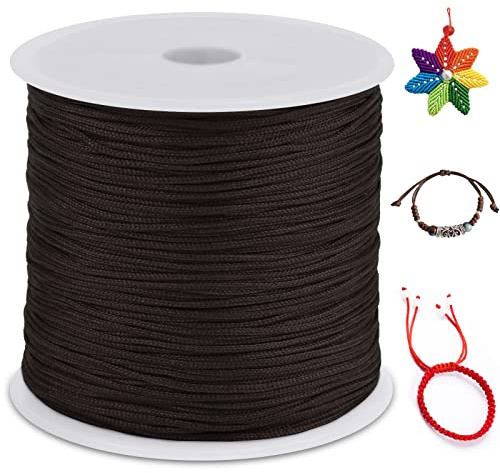 LEREATI Nylon Cord 0.8mm x 100m, Satin Cord Nylon String Macrame Cord, Coloured Beading Thread String for Making Bracelet, Necklace, Chinese Knot, Jewellery (Coffee)