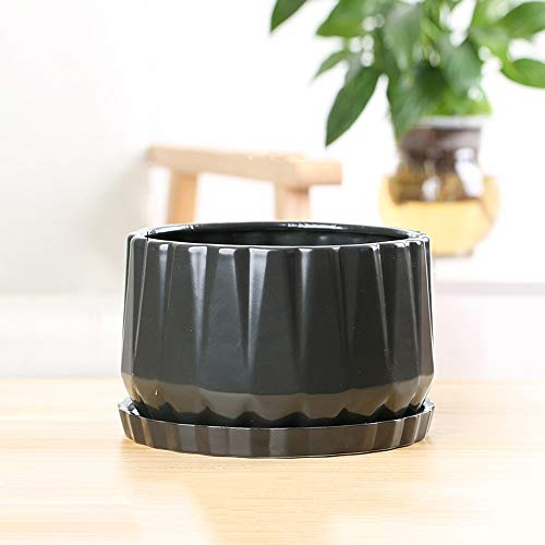 Handgefertigter Makramee-Blumentopf, kreative kleine Töpfe für Sukkulenten, Garten, Heimbüro, Dekor, Übertopf, Desktop-Blumentöpfe, Mini-Bunte, runde Keramikpflanze (Color : Black)