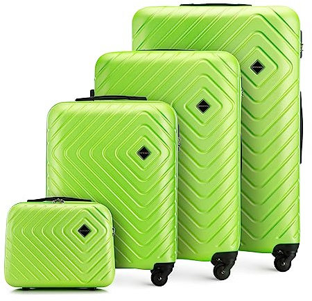 WITTCHEN Cube line Kofferset of 4 (S+M+L+Kosmetikkoffer) ABS Mit Geometrischer Prägung 4 Lenkrollen Teleskopgriff Kombinationsschloss Reisekofferset Gepäckset Limette
