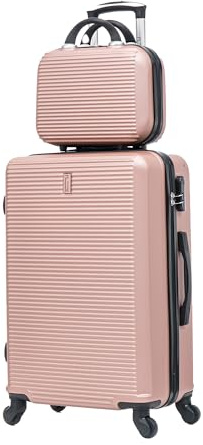 CELIMS - Maleta Mediana de Viaje con Neceser Neceser 30cm Rígida con 4 Ruedas Ligera Facturación 20kg 65cm | Cerradura Integrada | Maleta Mediana con 4 Ruedas 65cm | Oro Rosa