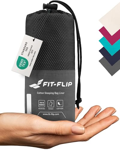 Fit-Flip Sacco Lenzuolo da Viaggio - 100% Cotone - Sacco a pelo da 325 g con scomparto per cuscino - Sacco Letto singolo ultraleggero e compatto - Sacco a Pelo leggero (Colore: Grigio Antracite)