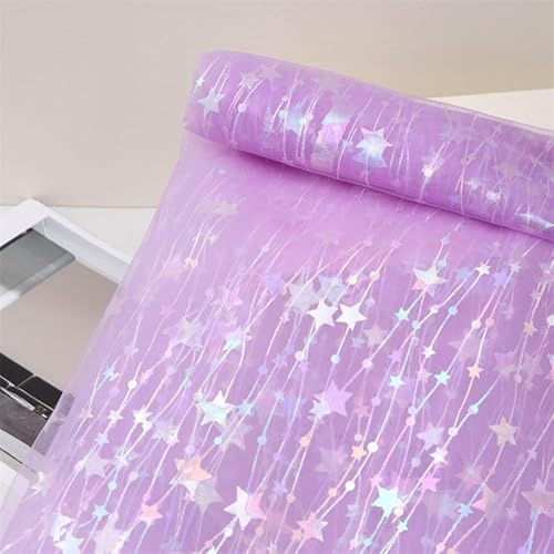 150cm * 3m Glitzer Tüllstoff Glitzer Tüll Dekostoff Tüllband mit Sterne Sparkly Pailletten Stoffe für DIY handgemachte Kleidung Hochzeit Kleid Basteln Geschenk Schleife Hochzeit Tischedeko -Lila