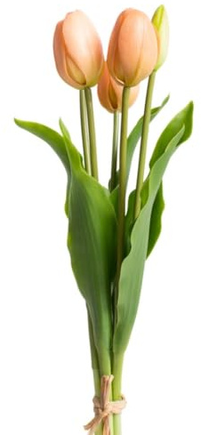 Botanic-Haus künstliches Tulpenbündel Holland mit 3 Tulpen und 2 Tulpenknospen Farbe: lachs real Touch