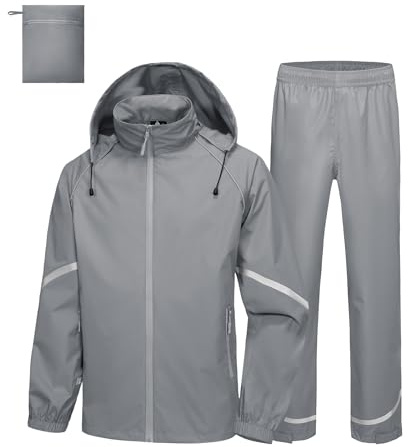 SWISSWELL Rain Suits for Men Waterproof 2 Pieces Lightweight Reflective Rain Gear Jacket Pants for Golf Fishing Hiking Grey XL