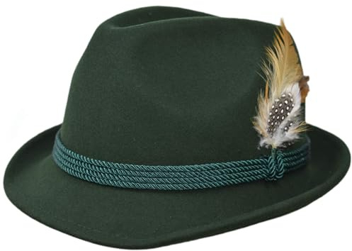 Melegari Tiroler Trilby Hut Brixen | Traditionelle Tiroler Kordel und Federn | Beliebter Berghut | Alpin Hut | Herren Damen | Sommer/Winter