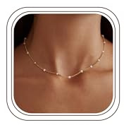 LOLIAS Collier ras du cou pour femme en or 14 carats et argent, Perle