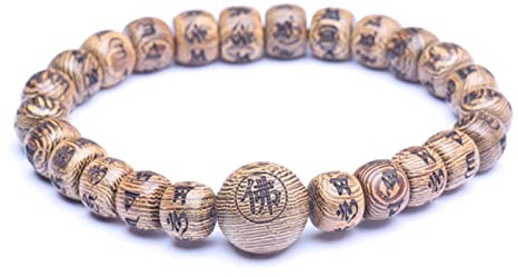 LeGDOr 1 Stück natürliches Holzarmband, tibetische Holzperlenkette, Halskette, Perlenkette, Verwendung als Rosenkranz oder zum Tragen von Perlen, 8 mm x 10 mm