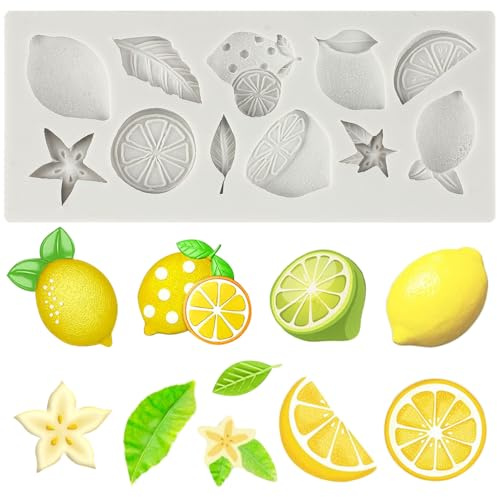 MINFEIDMS Moules en silicone pour fondant forme de citron, fleur, fruits d'été, bonbons, chocolat, tranches de citron, décoration de gâteaux, pâte à sucre, pâte