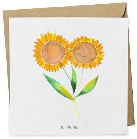Mr. & Mrs. Panda Grußkarte Blume Sonnenblume - Geschenk, Lieblingsmensch, Best Friends, Garten, faltkarte, Freundin, anlasskarte, Klappkarte, Glückwunschkarte, Beste, doppelkarte, Sonnenblumen