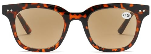 Lanomi Sonnen Leser Brille Damen Herren Blaulichtfilter Lesebrille Rechteck Kunststoffe Sehhilfe Getönte Lesehilfe UV400 Schutz Sonnenbrille mit Sehstärke Schildpatt Rahmen Braun Linse 4.0