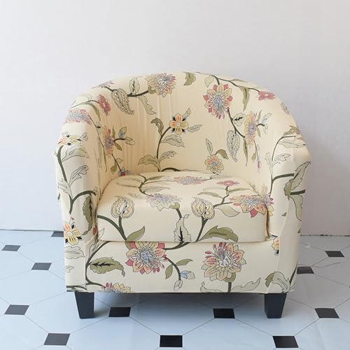 Surwin Sesselbezug Sesselschoner mit Elastisch Stretch Husse, Alte Blume Sesselüberwurf Universal Chair Schonbezug Sofabezug für Clubsessel Lounge & Cocktailsessel (Beige)