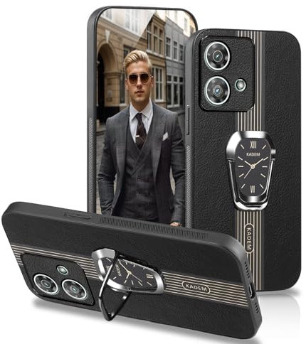 DESSEN Funda para Motorola Moto Edge 40 Neo 5G Capa con Diseño de Esfera de Reloj y Ring Anillo Premium Cuero Carcasa Cover Compatible con Soporte Magnética Antigolpes Protector Móvil Case, Negro