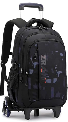Yumenam Schulrucksack Jungen Rucksack mit Rollen Kindergepäck Abnehmbare Trolley Schultasche Hohe Kapazität für Grundschüler mit 6 Rädern, Lässige Daypack Schultrolley Ideal für Schule und Reise