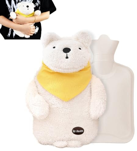 MHwan Wärmflasche, Weihnachtsgeschenke für Kinder, Plüsch Flauschige Wärmflasche Kinder Erwachsener, 1L Süße und Kuschelig Bär Wärmeflasche Tier, Sicher, Explosionsgeschützt und Auslaufsicher