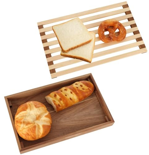 Brotschneidebrett aus Holz mit Tablett - Brotschneider aus Holz mit Krümelschale, großes Brotbrett Krümelfänger, Brot-Serviertablett für Küche, Schneidebrett mit Griffen für Brot, Bagel, Kuchen