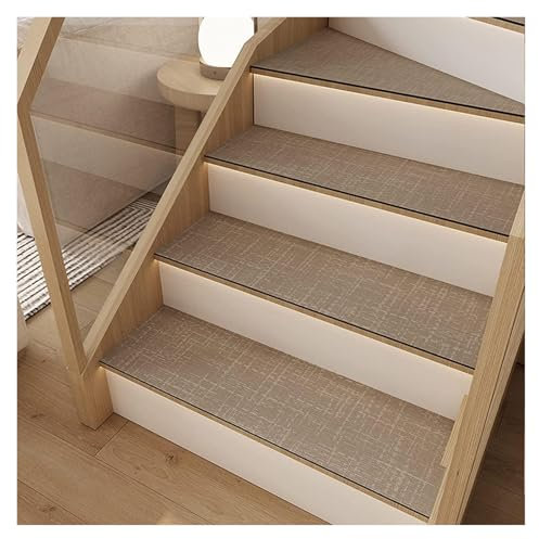 Innen Leise Protector Treppe Matte, 10er Pack Rutschfester Teppich for Treppenstufen, selbstklebende Matten ohne Klebstoff, zuschneidbare PU-Fußmatten for Holzstufen, geräuscharme Treppenmatte for den