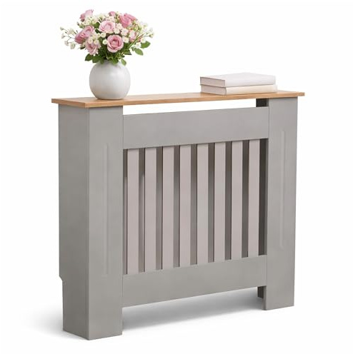 Oypla Small Grey Wooden Slatted Grill Radiator Cover MDF Cabinet