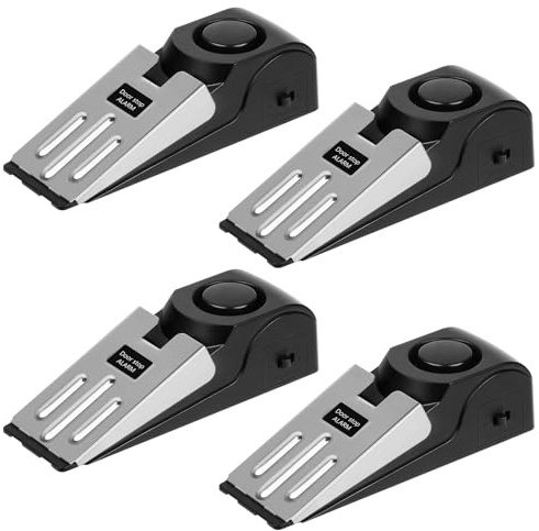 Flintronic Dörrstopp larm, 4 stycken larm dörrstopp dörrlarm inbrottsskydd 120 dB, dörrsäkerhet justerbart dubbelskydd, säkerhetsanordning för hem, hotell och resor, (batterier ingår ej)