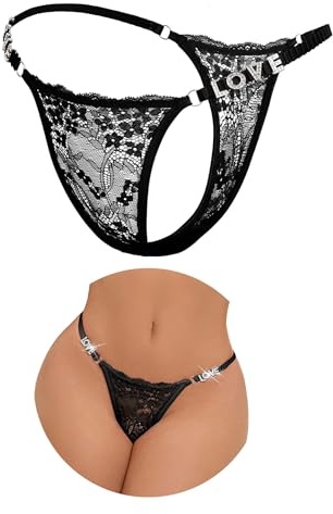 ohyeahlady Plus Size Tanga Dam Justerbar Låg Midja Mini String Stretch Trosor Spets Trosor Brasiliansk G-String Thong T Tillbaka Bikini Briefs Trosor Underwear, Svart, XL
