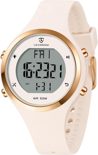 Timever Damen Armbanduhr mit Silikonband,Digitaluhr mit Alarm,Stoppuhr,Datum,Licht,Timer, Zwei Zonen,Schlummer AllOffWhite