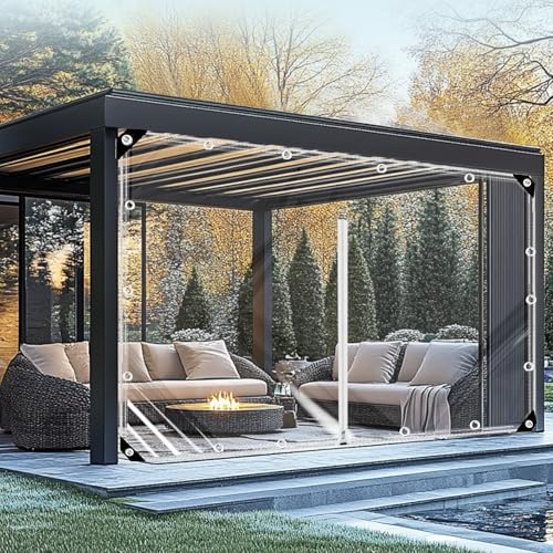 Ezcasch Plane Transparent mit Reißverschluss 2.5x3m(Höhe x Breite) Durchsichtige Plane mit Ösen, 420g/m² Abdeckplane Wetterfest Wasserdicht Klare Abdeckfolie Windschutz für Außenbereich