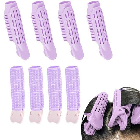 Yeomju Juego de 8 rulos bigodini autoadhesivos, sin calor, incluye clips para volumen y estilo de pelo largo y corto, peinados DIY