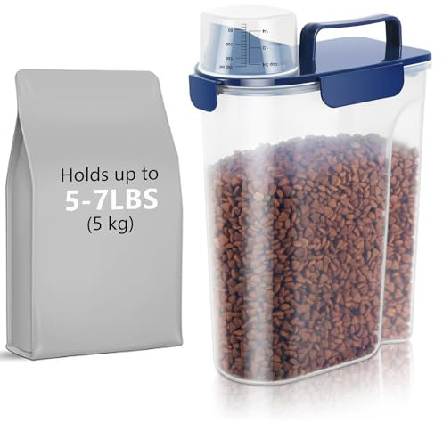 Contenitore ermetico per cibo per cani da 2,3 kg, contenitore per gatti, dispenser per animali domestici, senza BPA, corpo traslucido, ugello grande aggiornato per crocchette per piccoli animali, semi