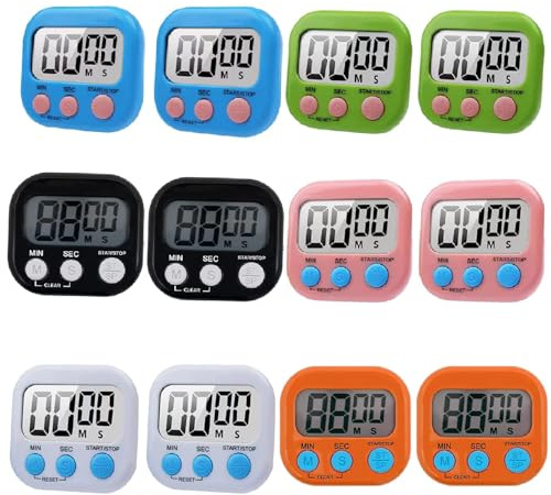 12 Pieces Large Screen Digital Kitchen Timer Count Up and On/Off Switch with Loud Alarm Magnetic Back Large Display LED Countdown Timer for Cooking Baking Games(Battery Included)