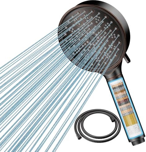 Cobbe Hard Water Filter Shower Head and Hose with 20 Stage Filter, 6 Modes High Pressure Bathroom Shower Head, Large Powerful Handheld Showerhead for Residual Chlorine Remove, Oil Rubbed Bronze