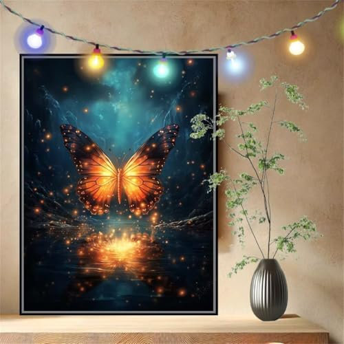 Malen nach Zahlen Erwachsene Schmetterling,Paint by Numbers Knitterfreie Leinwand Kit für Anfänger,DIY Basteln Acrylfarbe Handgemalt Ölgemälde Kit für Wand Dekoration Weihnachten Geschenk 40x50cm