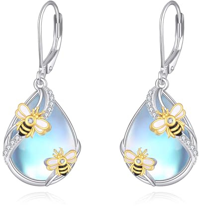 Libellen/Biene Ohrringe für Damen Sterling Silber 925 Schmuck Mondstein Hängend Geschenk für Damen
