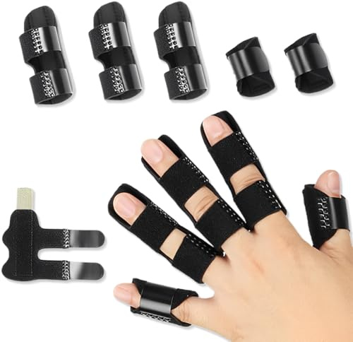 KEWUF 6 Piezas Férulas Dedo Gatillo, Protector Dedos mano Ajustable, Férula Pulgar con Ayuda de Aluminio Incorporada, Protector Dedo para Artritis, Tendinitis y Esguince de Pulgar