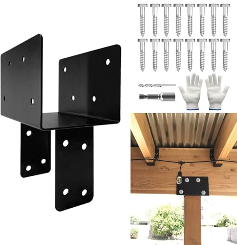 DEVALLEY T-förmige Pergola-Halterungs-Set, 3-Wege-Pfostenkappen-Befestigungsklammern mit Schrauben für 15,2 x 15,2 x 20,3 cm (tatsächlich: 14 x 14 cm/14 x 19,1 cm), Holzbalkenunterstützung für