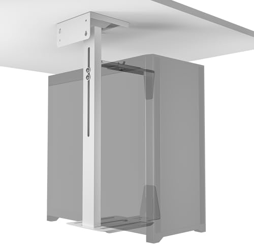GJCrafts Supporto per PC sotto il tavolo, Supporto per CPU regolabile con rotazione a 360°, Portata 15 kg/33 lbs, 2 opzioni di montaggio (Bianco)