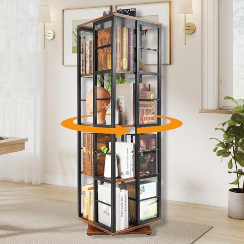 Bücherregal Drehbar, 360°Drehbares Bücherregal, Bücherregale Holz, Rotating Bookshelf 5 Ebenen, Bücherschrank Platzsparend, Drehregal Bücher für Wohnzimmer, Schlafzimmer, Arbeitszimmer (Schwarz)