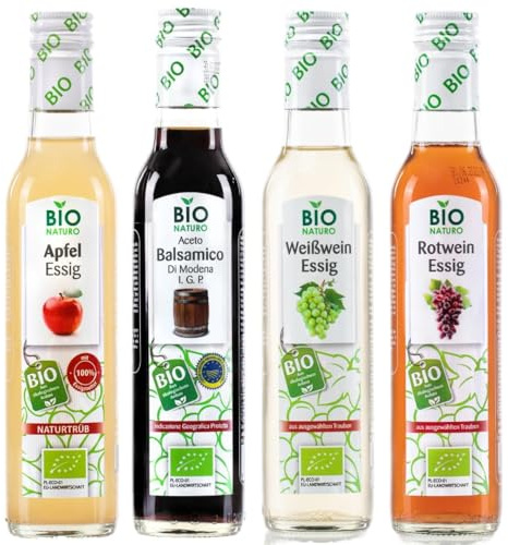 Essigset (4-teilig) – Apfelessig, Balsamico-Essig, Rotweinessig & Weißweinessig – Gourmet-Essig-Geschenkset, vielseitig für Salate, Dressings & Küche