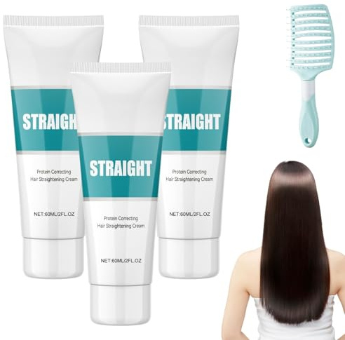 Crema alisadora para el cabello Wadexr, crema alisadora para el cabello Wadexr Silk & Keratin, suavizante y moldeadora 2 en 1, natural potente, para cabello rizado (3pcs)