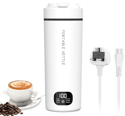 Dhqkqg Portable Travel Kettle, 500ML Portable Electric Kettle, Electric Heating Cup, 3 in 1 Mini ElectrIc Kettles with 6 Temperature Controls, LCD Display, Auto Shut Off, for Tea, Coffee, Milk