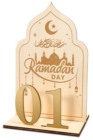 HOWAF Ramadan Kalender 2026, Ramadankalender 2026, Ramadan Adventskalender aus Holz, Ramazan Takvimi 30 Tage Countdown Eid Mubarak Kalender Geschenke für Ramazan Dekor Eid Dekoration Zuhause