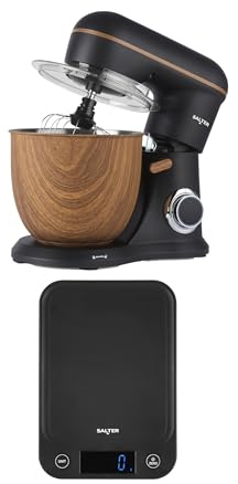 Salter Toronto Stand Mixer & Kitchen Scale – 1300W Electric Food Mixer with 5L Stainless Steel Bowl, 10 Speeds & Pulse Function, 5kg Food Weighing Scales, Liquid Measurement & Tare Function, Black | 10 Speed Settings With Pulse, Tilt-Head Design, Paddle Dough Hook Whisk Splash Guard, 5kg Digital Scale, 1g Increments, Tare