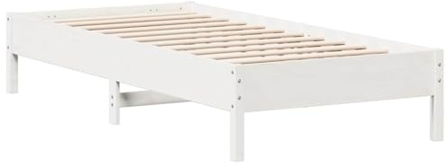 Foknhdi Massivholzbett 100x200 cm Weiß – Stabiles Einzelbett aus Kiefernholz inklusive Lattenrost – Rustikales Bettgestell für Schlafzimmer und Gästezimmer