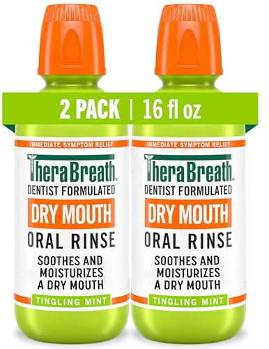 TheraBreath Dry Mouth Oral Rinse, Tingling Mint, Dentist Formulated, 16 Fl Oz (2-Pack)