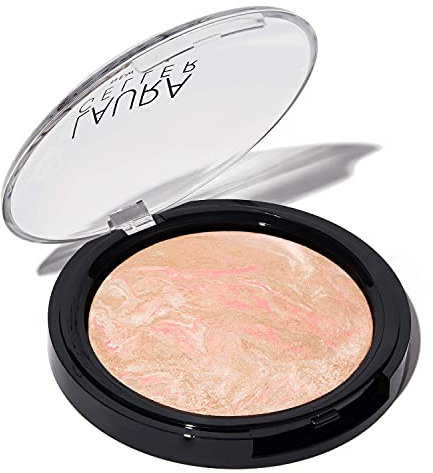 LAURA GELLER Baked Balance-n-Glow Illuminating Powder Foundation (Porcelain) Buildable Sheer to Light Coverage Baked Foundation, Satin Finish