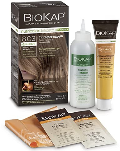 BIOKAP RAPID Permanente Haarfarbe 8.03 Helles Naturblond | NUR 10 MINUTEN EINWIRKZEIT | Bio Arganöl - TricoREPAIR Komplex - VEGAN | Optimale Grauabdeckung | Bis zu 80% natürliche Inhaltsstoffe