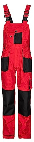 Stenso Kastor Salopette De Travail Homme - Salopette Homme Avec Ceinture Élastique, Renfort Aux Genoux, Poches Pour Genouillères, Poche Téléphone, Bretelles Réglables, Poches Multiples Rouge - 62