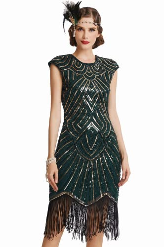 BABEYOND Damen Kleid voller Pailletten 20er Stil Runder Ausschnitt Inspiriert von Great Gatsby Kostüm Kleid