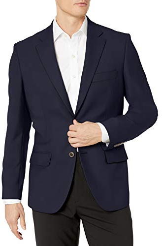 Amazon Essentials Blazer Elegante e Informal de Manga Larga, Corte Clásico, con Botones en la Parte Delantera y Tejido Elástico Hombre, Azul Marino, 52