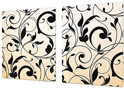 Enormous Tempered Glass Chopping Board - Induction Cooktop Cover – Single: 80 x 52 cm; Double: 40 x 52 cm; Flower Series DD06B