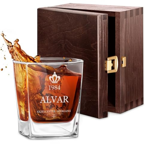 Maverton Whisky Glas - 250 ml - Whiskyglas mit Gravur - mit Namen und Datum - personalisierte Geschenke für Männer - Geburtstagsgeschenk für Männer - für Cognac - Bourbon - Whisky Geschenk