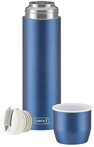 Lurch 240914 Isolierflasche / Thermoflasche für heiße und kalte Getränke aus doppelwandigem Edelstahl mit Becher 0,45l, denim blue